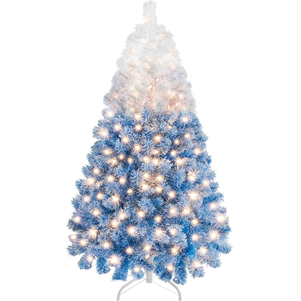 Yaheetech 4.5ft/6ft/7.5ft Pre-lit Flocked Artificial Christmas Tree with Incandescent Warm White Lights