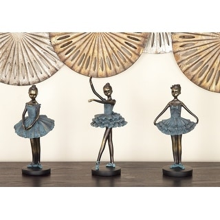 Teal Polystone Dancer Decorative Sculpture (Set of 3) - S/3 6"W, 12"H