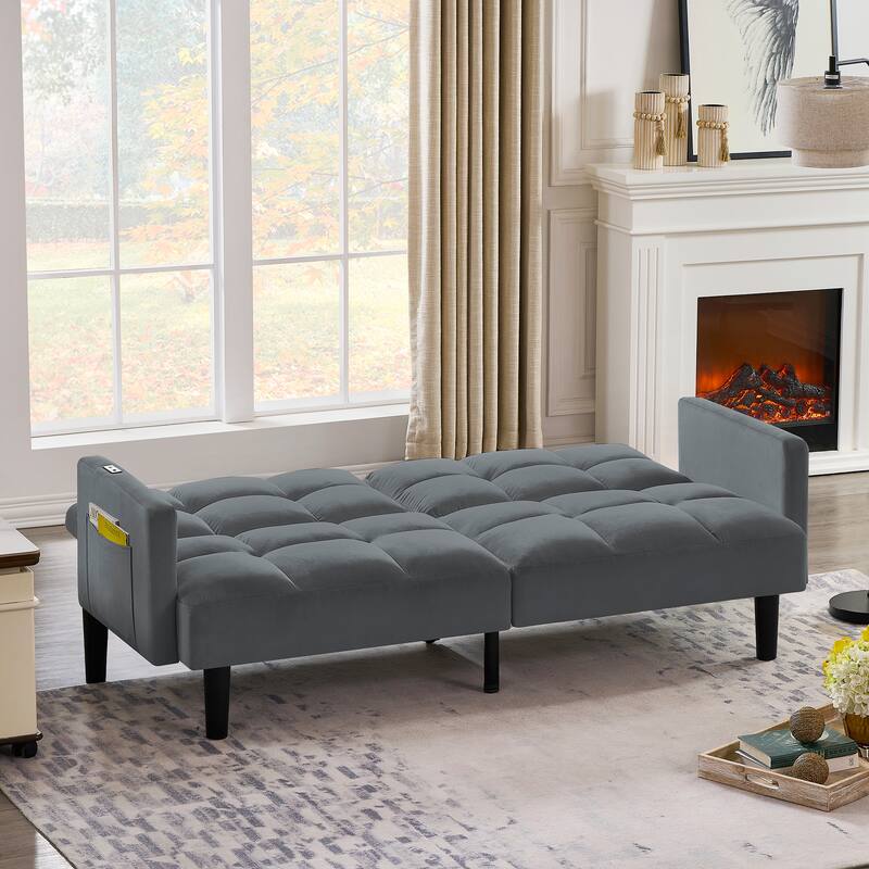 Velvet Futon Couch Sofa Lounge Sofa with Adjustable Backrest, Convertible Folding Sofa Bed Sleeper Sofa