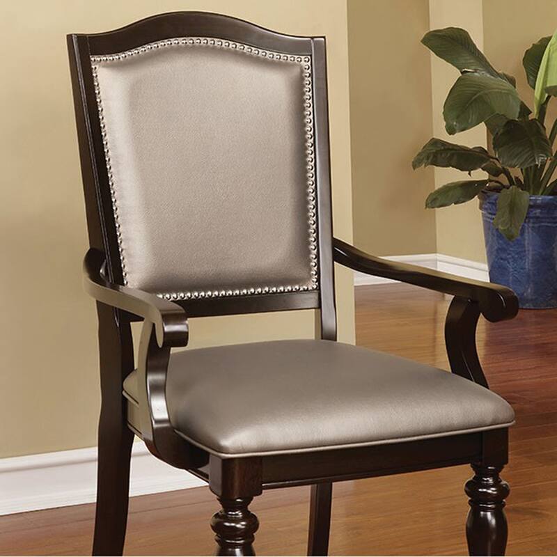 Set of 2 Transitional Arm Chairs with PVC and Dark Walnut Finish - 25.5" x 25" x 41.5"
