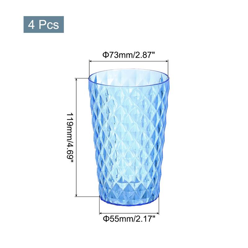 4Pcs Plastic Drinking Cups, Transparent Unbreakable Water Tumbler - Blue