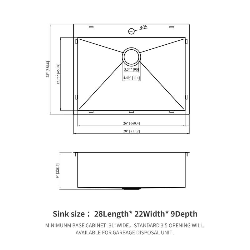 Black Stainless Steel Single Bowl Drop-in Kitchen Sink with Rinse Grid