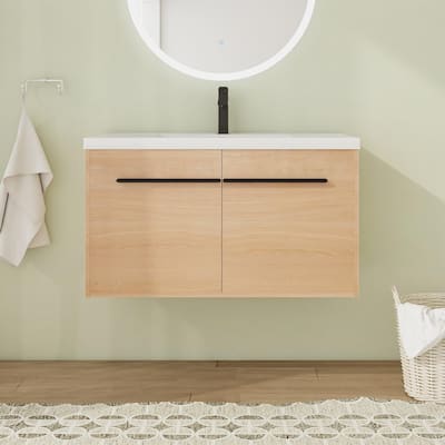 24"/30"/36" Floating Bathroom Vanity with Sink, Wall Mounted Bathroom Vanity with Soft Close Doors