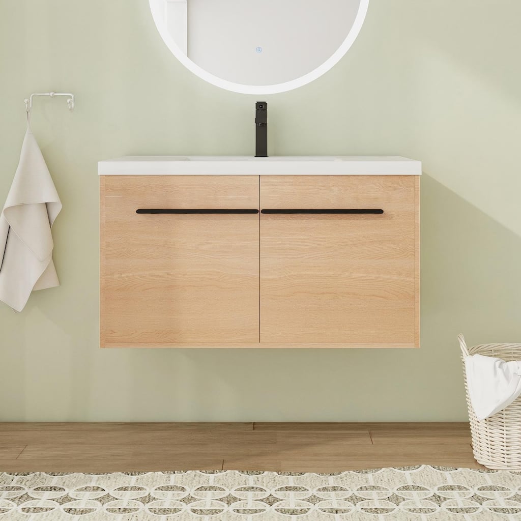 24"/30"/36" Floating Bathroom Vanity with Sink, Wall Mounted Bathroom Vanity with Soft Close Doors