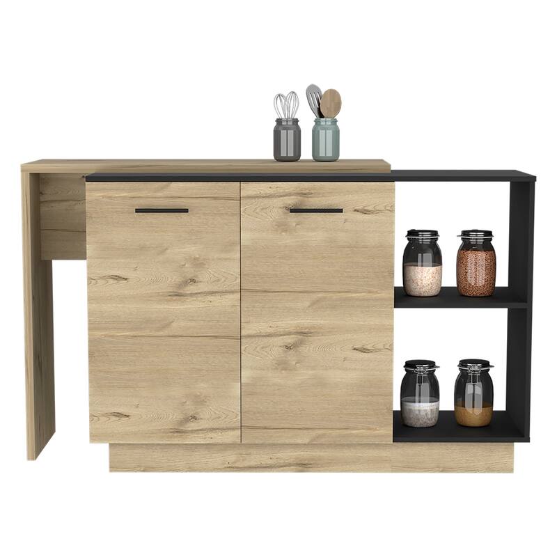 Kitchen Island, Double Door Cabinets, Two External Shelves, Three Shelves