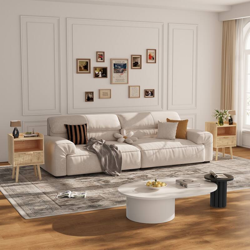 Modern Fluted Nightstand Set of 2 with USB Charging Station, Drawer and Open Storage Shelf