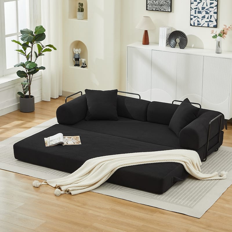 Sofa Bed with 2 Pillows, 3-Seater Convertible Sleeper Sofa, Foldable Couch Loveseat Daybed, No Assembly Required