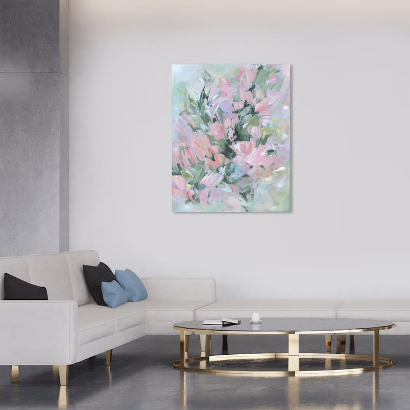Wynwood Studio Canvas Floral and Botanical Misty flowers Pink and Pastel Pink Modern & Contemporary Wall Art Canvas Print - 36 x 30
