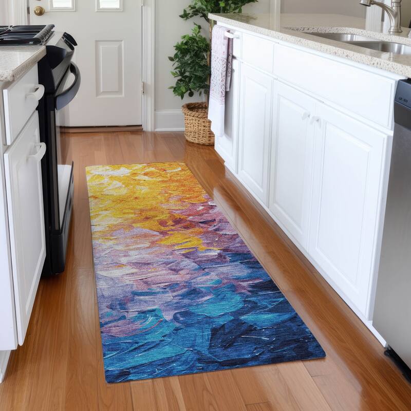 Premium Washable Super Soft Modern Current Mayfield Rug - Gold - 2'3" x 7'6"