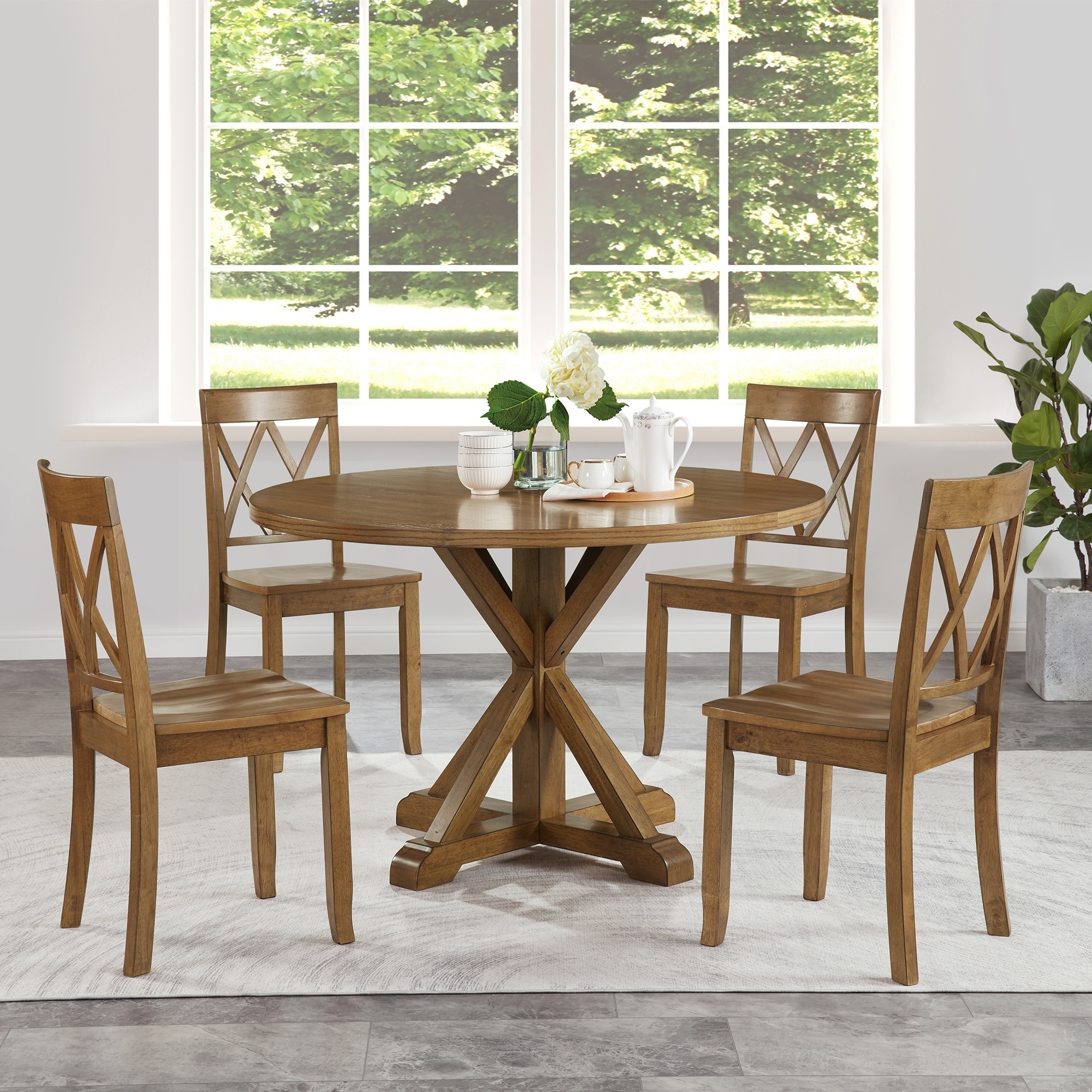 Modern 45" Diameter Round Table Dining Sets with Cross-Buck Base