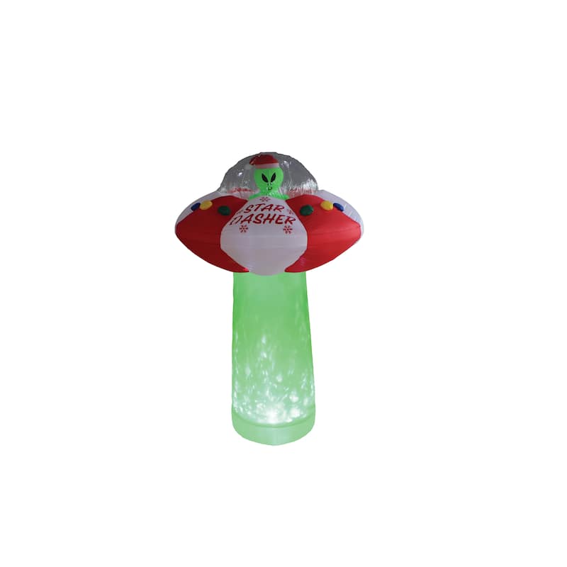 A Holiday Company Star Dasher UFO with Green Shimmer Light, 7 ft Tall, Multi