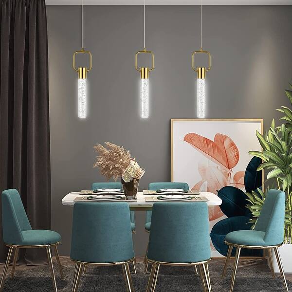 Integrated LED kitchen hanging light fixture gold pendant light crystal