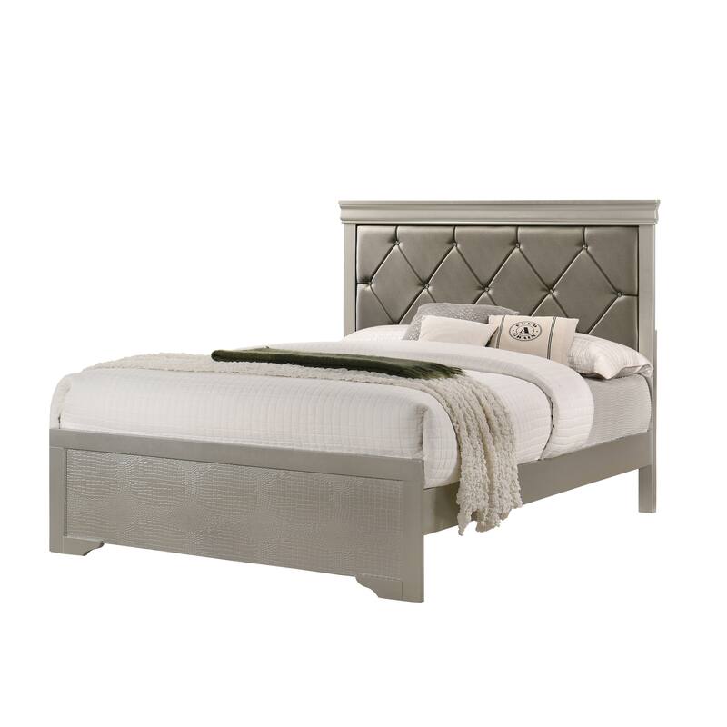 Sigurd Silver Faux Leather Upholstered Tufted Panel Bed - Full