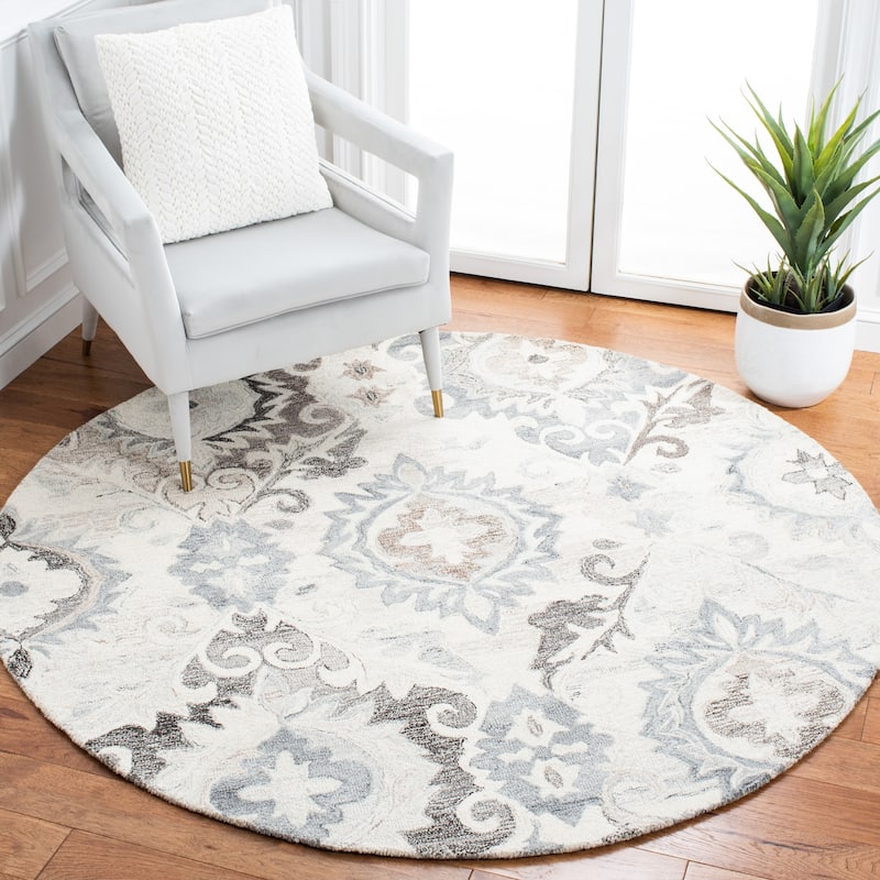SAFAVIEH Handmade Suzani Denyse Modern Wool Rug - 5' - 4' Round - Ivory/Grey