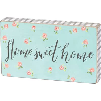 Primitives by Kathy Home Sweet Home Wood Block Sign 6 Inches - Blue
