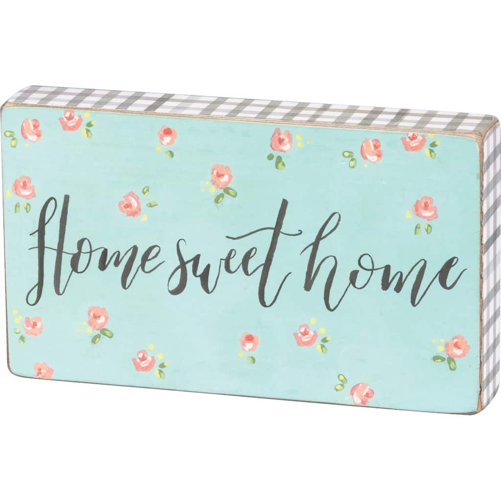 Primitives by Kathy Home Sweet Home Wood Block Sign 6 Inches - Blue