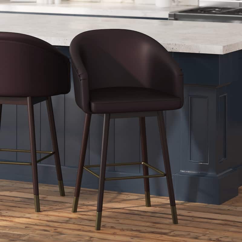 Upholstered Counter Stool with Wooden Legs - Brown/Walnut