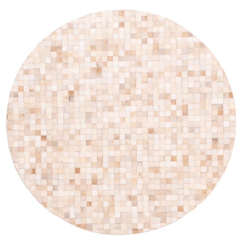 ECARPETGALLERY Handmade Cowhide Patchwork Beige Leather Rug - 5'1 x 5'1