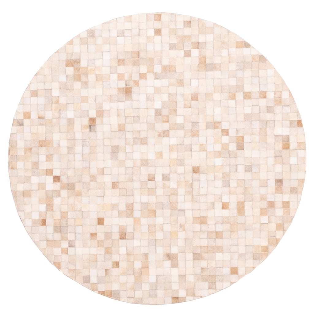 ECARPETGALLERY Handmade Cowhide Patchwork Beige Leather Rug - 5'1 x 5'1