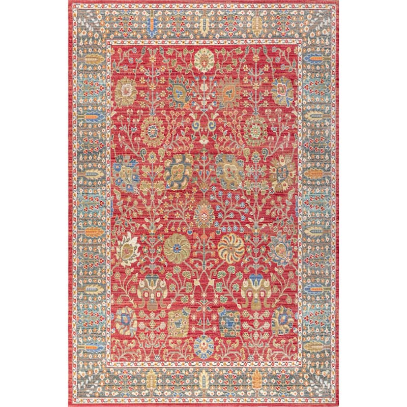JONATHAN Y Alba Flower and Vine Area Rug - 5 X 8 - Burgundy
