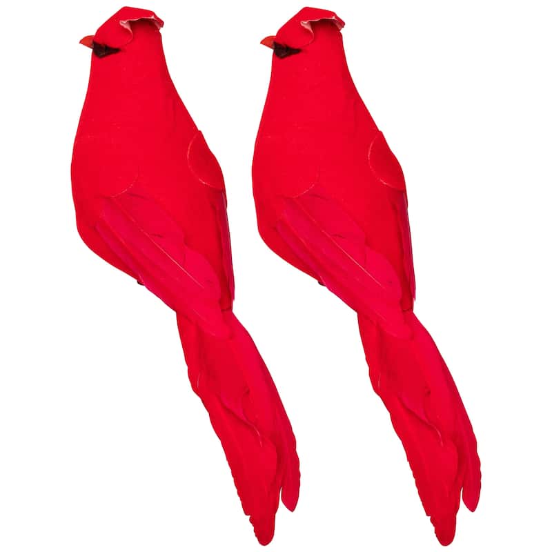Cardinal Clip-on Christmas Ornaments - 8" - Red and Black - Set of 2