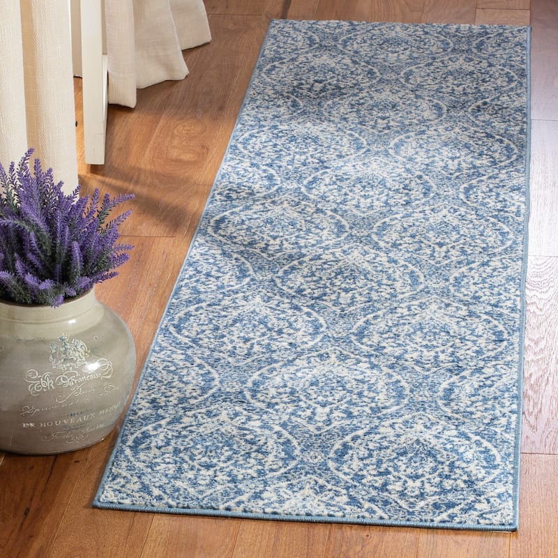 SAFAVIEH, Brentwood Koyka Traditional Oriental Rug - 2' x 10' Runner - Navy/Light Grey
