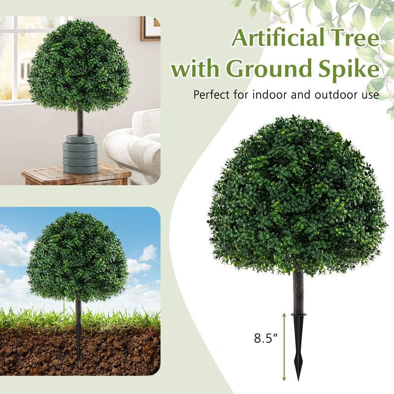 Gymax 2PCS 28'' Artificial Boxwood Topiary Ball Tree Set w/Ground