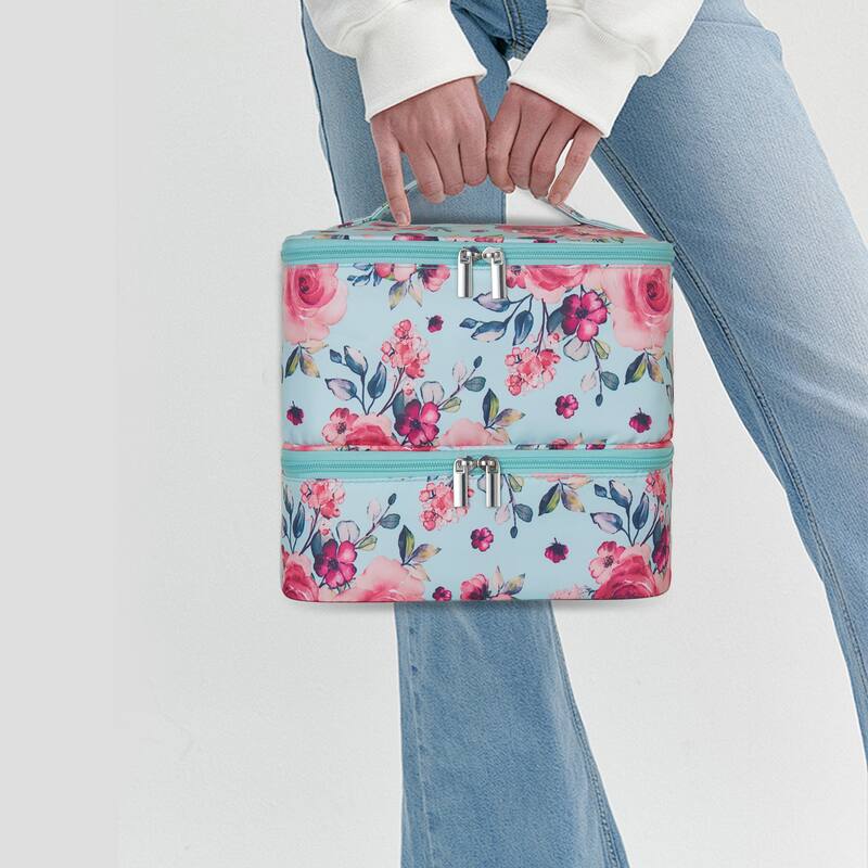 Double-Layer Nail Polish Organizer Bag, Holds 27 Bottles, Nail Tools & Dryer Storage Case with Adjustable Dividers