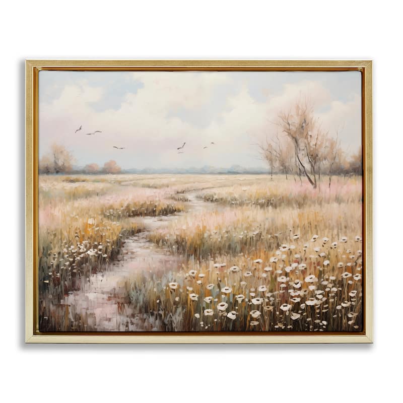 Stupell Wildflowers by Rural Path Framed Floater Canvas Wall Art Design By Arlington Prints - 21 x 17 - Gold