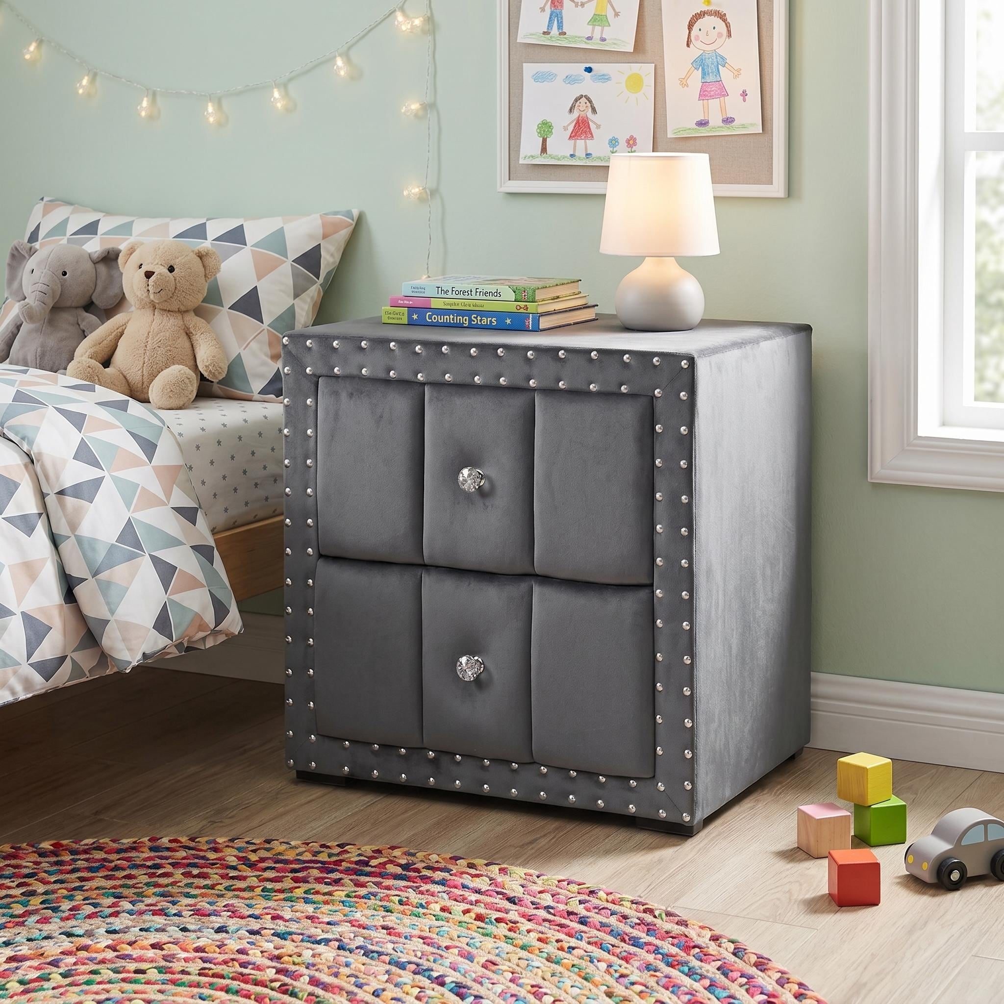247 Shop At Home Fynor Modern Velvet 2-Drawer Nightstand