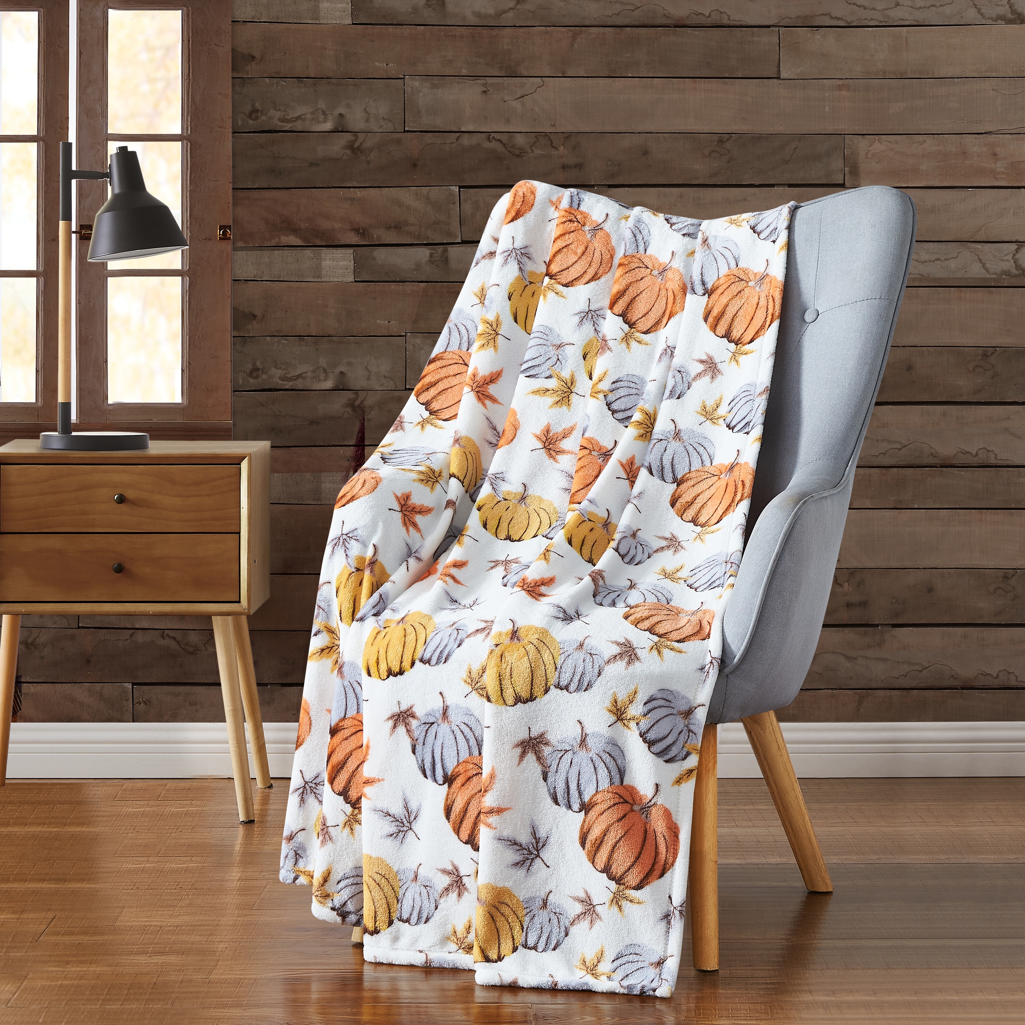 Harvest Plush Flannel Throws Pumpkins Ghosts Witches & Bats 50" x 70"