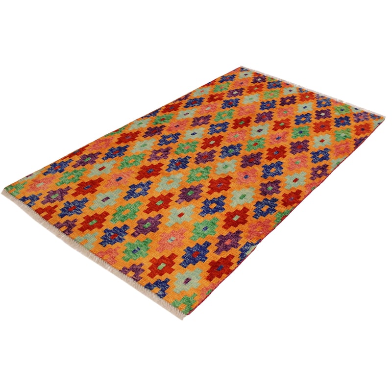 Eclectic Balochi Tang Orange/Red Hand Knotted Wool Rug - 3'4'' x 4'10''