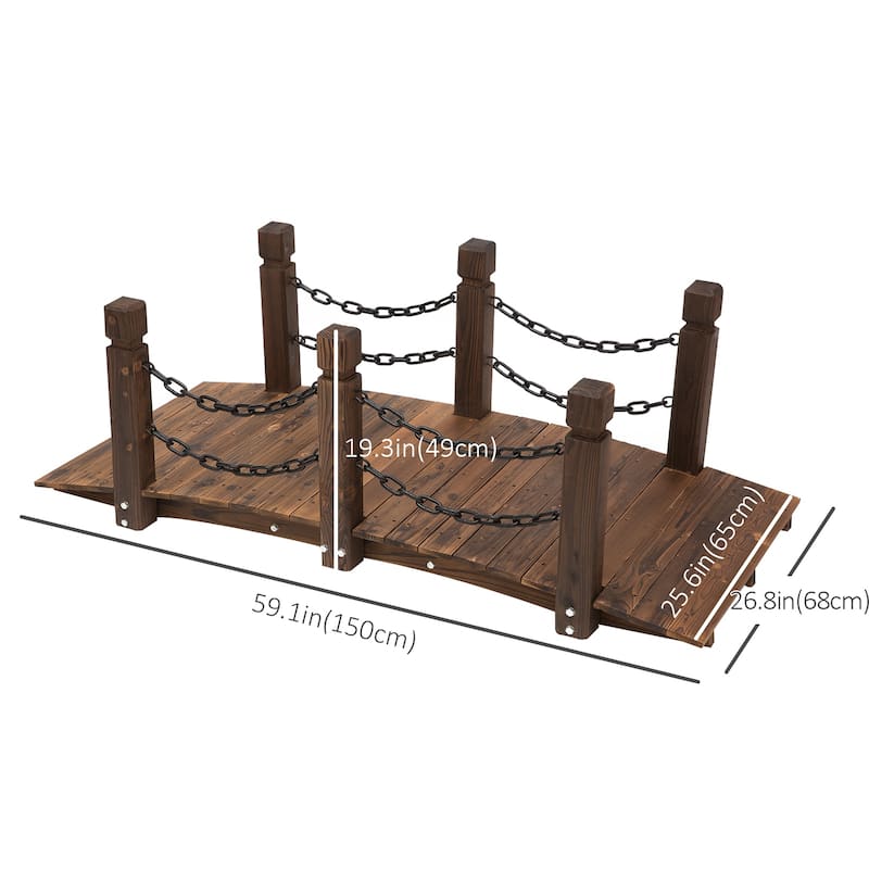 Outsunny 5ft Wooden Garden Bridge Arc Stained Finish Walkway with Chain Railings, Stained Wood