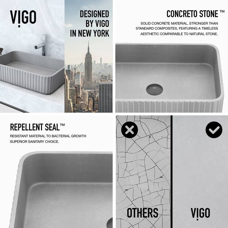 VIGO Windsor 21"L x 14"W x 5"H Concreto Stone Rectangular Bathroom Vessel Sink