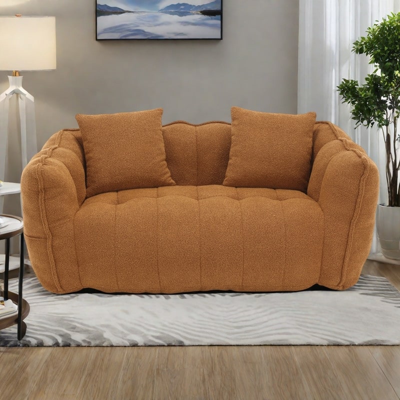 66" Chenille Square Beanbag Sofa with High-Resilience Foam Core, Armrests and Handle