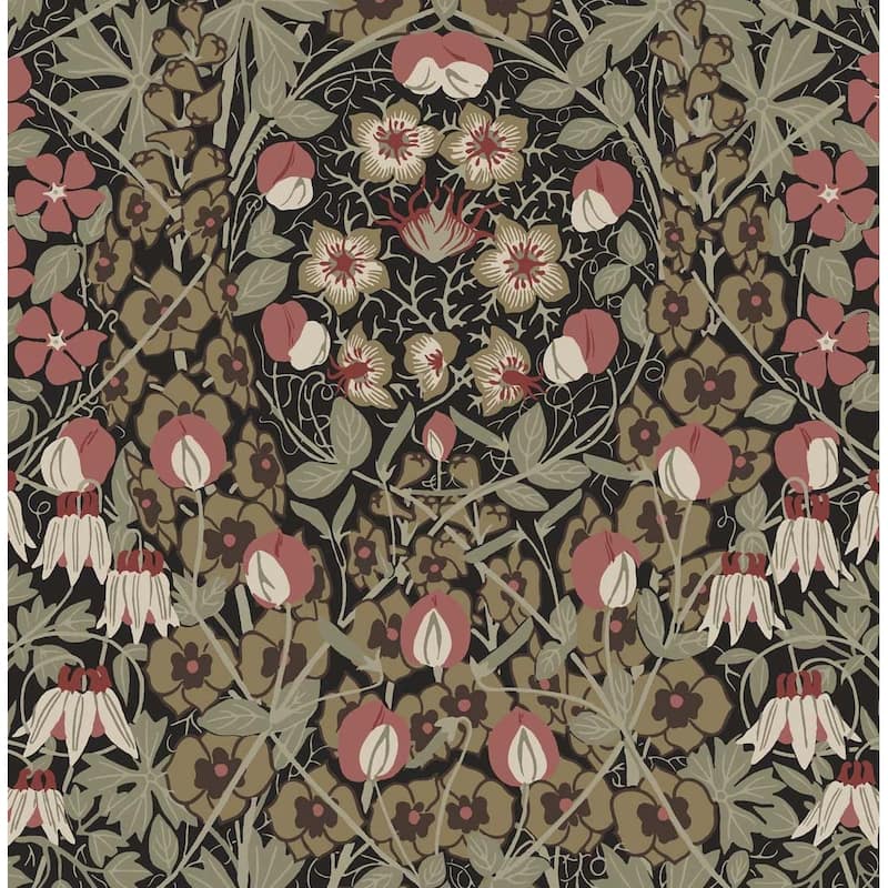 NextWall Tulip Garden Peel and Stick Wallpaper - 20.5 in. W x 18 ft. L - Ebony & Red Clay