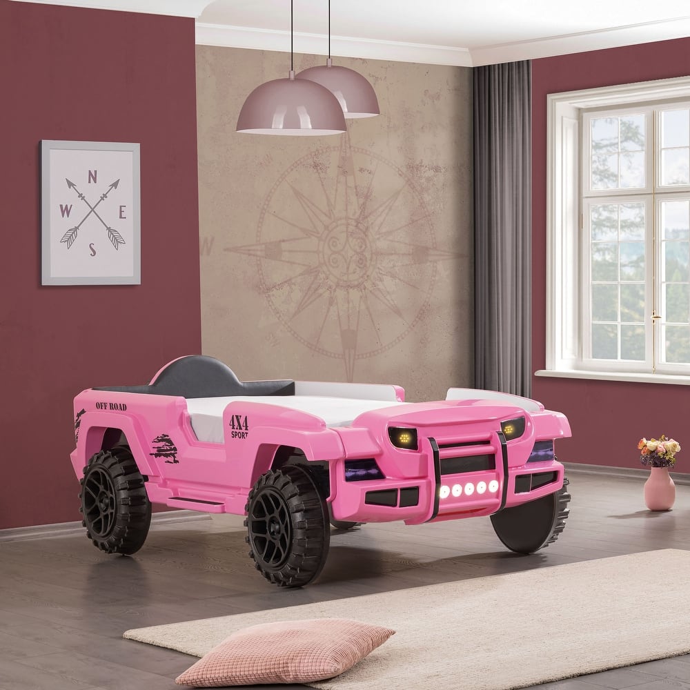 Zemo Novelty Twin Faux Leather Upholstered Off-Road SUV Kid Bed with Light and Sound Functions by Furniture of America