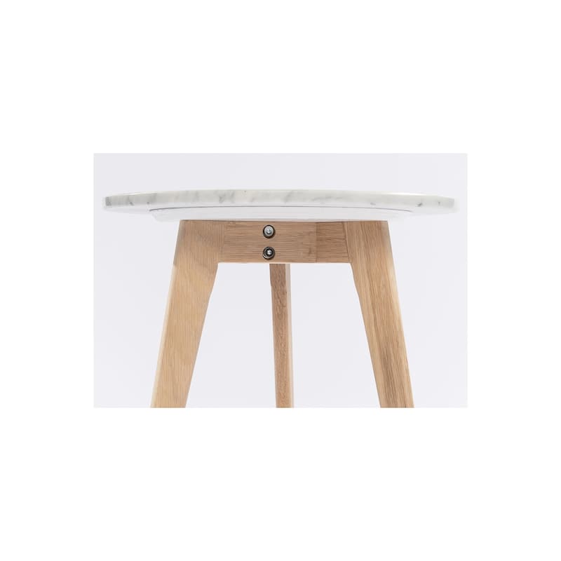 Round Marble Table - 15 Inch White Carrara Stone Top, Walnut Wood Legs, Modern Accent Table - 20