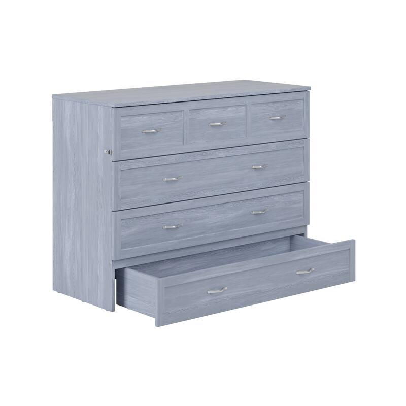 Northfield Full Murphy Bed Chest with 6" Mattress, Storage Drawer & Built-In Charger in Driftwood