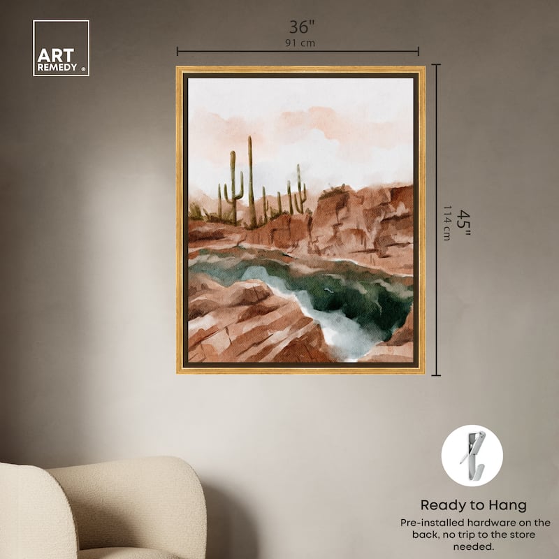 Art Remedy Hot Springs In June Framed Landscape 1 Piece Canvas Wall Art Watercolor Style