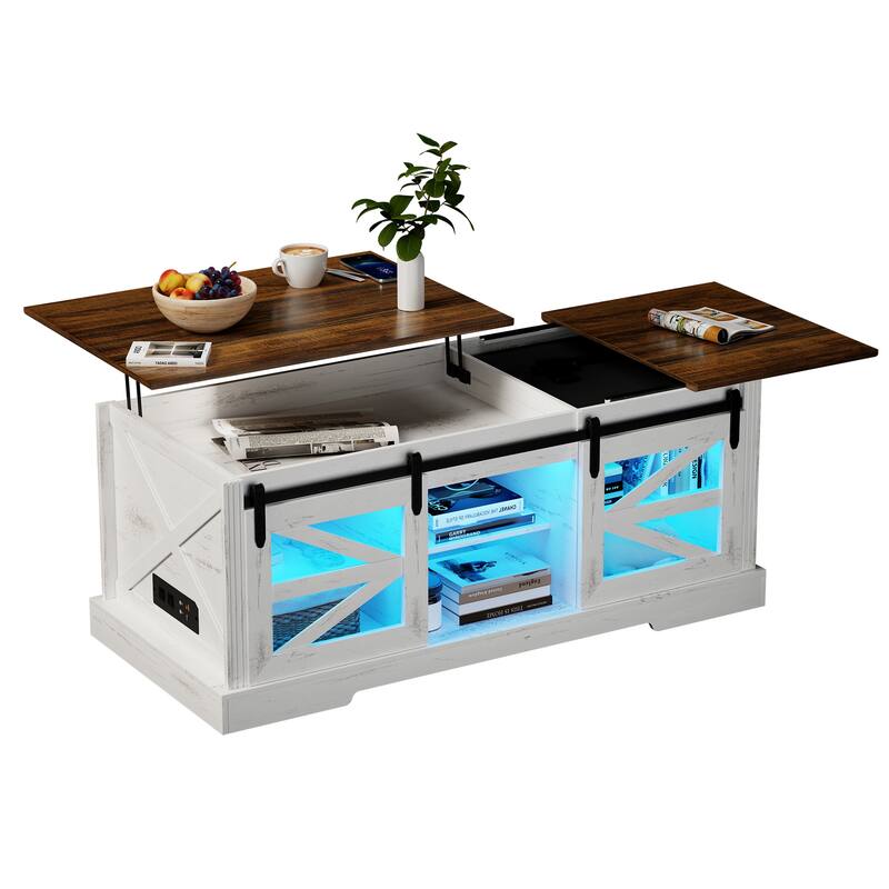 Lift Top Led Coffee Table With Sliding Barn Door