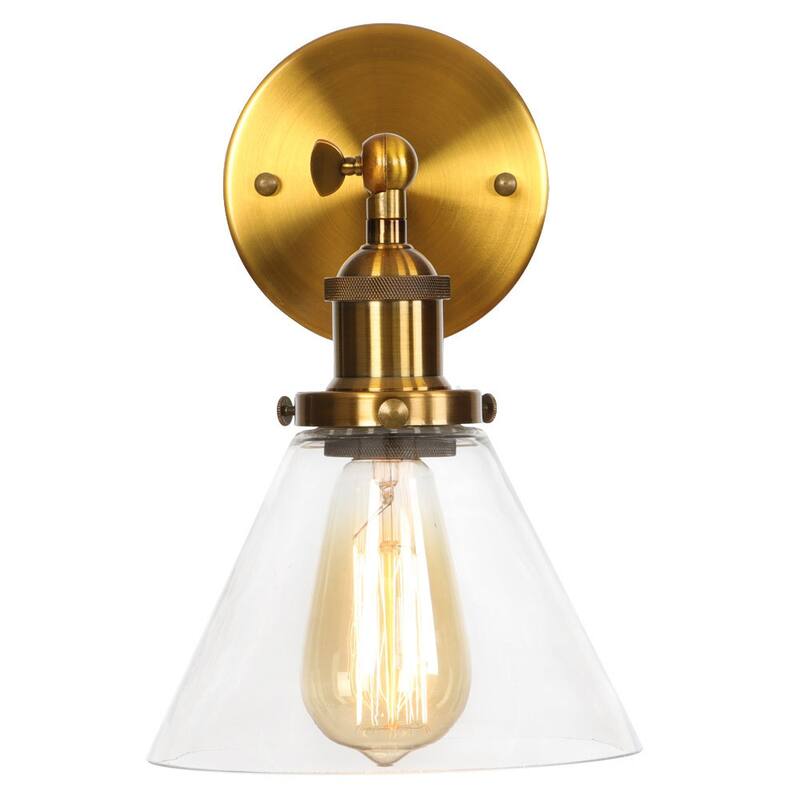 Modern 1-Light Swing Arm Wall Sconce with Cone Clear Glass Shade