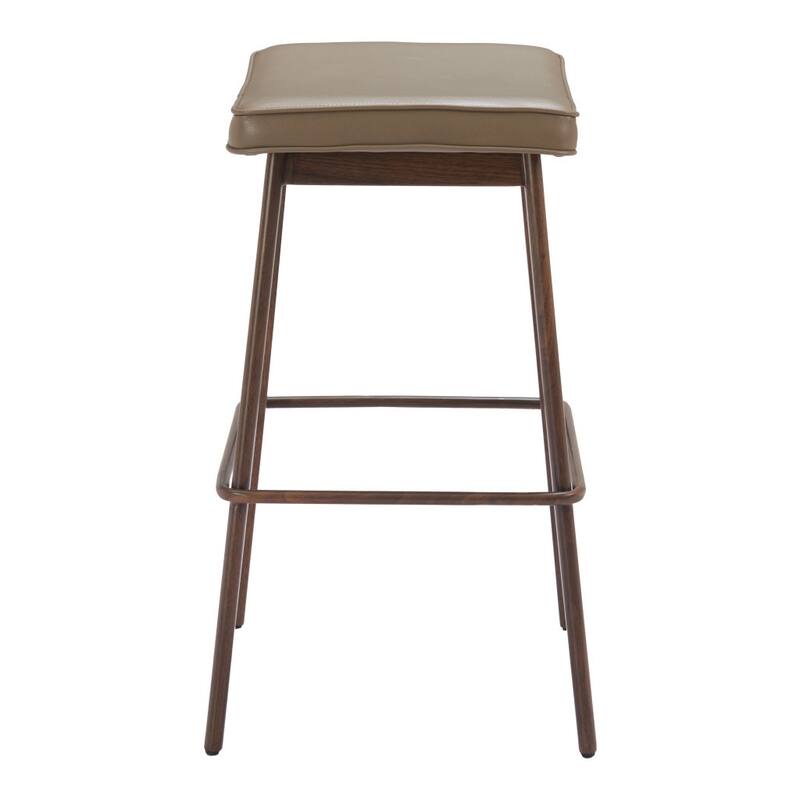 HomeRoots Set of Two 31" Taupe and Walnut Faux Leather and Steel Backless Bar Height Bar Chairs