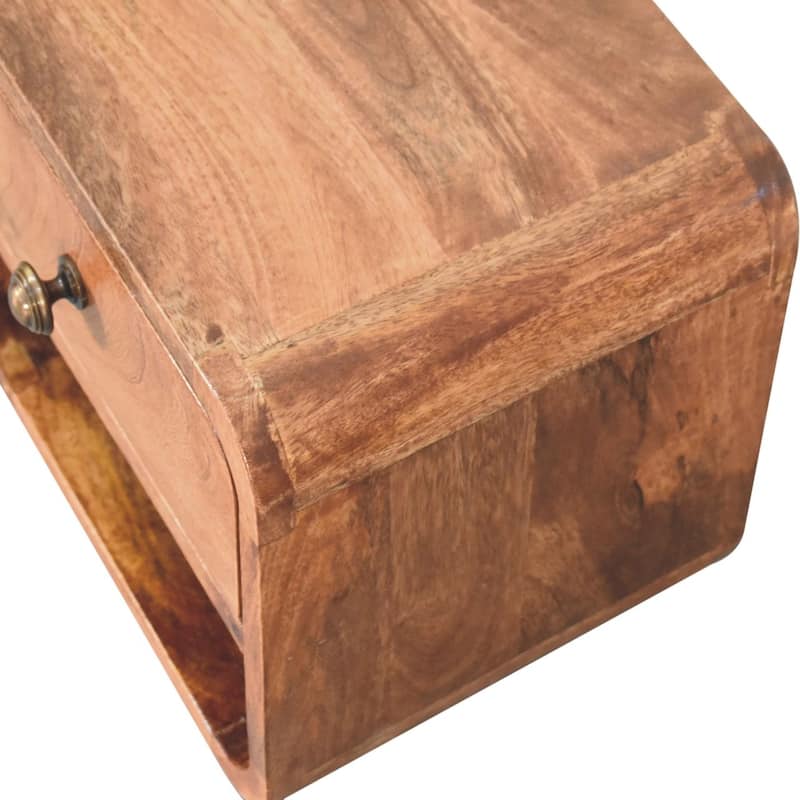 Artisan Furniture Solid Wood Mini Honey Caramel Wall Mounted Bedside with Open Slot