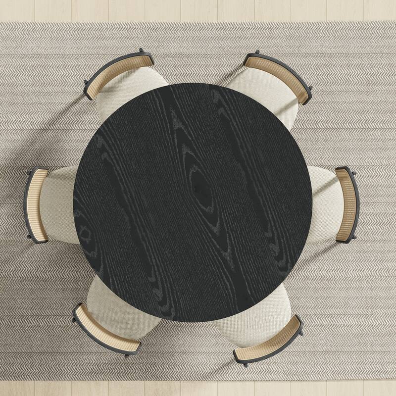 Solid Wood Round Dining Table Kitchen Table with Tabletop & Concave Cylinder Legs for Living/Dining Room Coffee Office