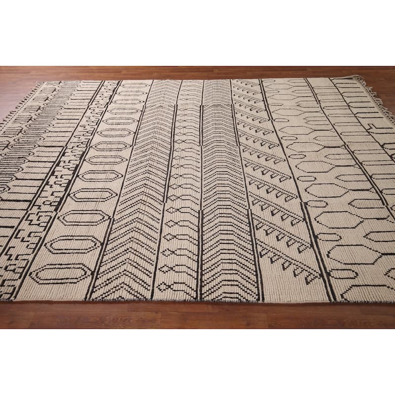 All-Over Geometric Moroccan Modern Area Rug Hand-Knotted Wool Carpet - 8'0"x 10'5"