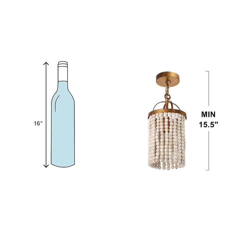 Alisar Mid-century Modern Mini Boho Kitchen Island Pendant with Distressed White Wood Beads