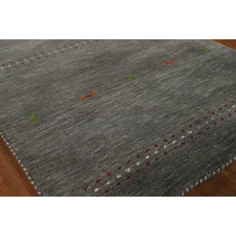 Hand Knotted Oriental 100% Wool Carpet Tribal Tribal Greys & Charcoal Gabbeh Area Rug - 4' 11'' X 3' 0''