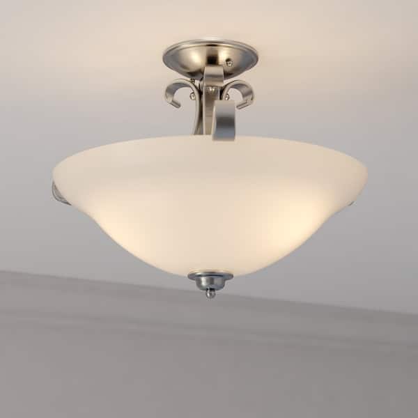 slide 2 of 9, Monrovia 17-in W Dual Mount Semi Flush Ceiling Light or Pendant 17-in W x 12-in H x 17-in D - Brushed Nickel