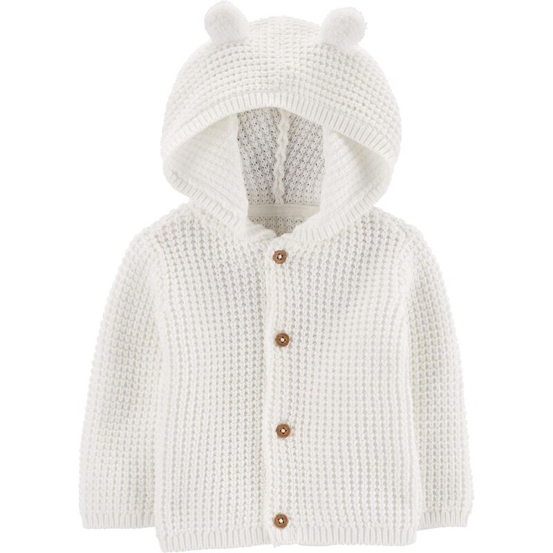 white hooded baby cardigan